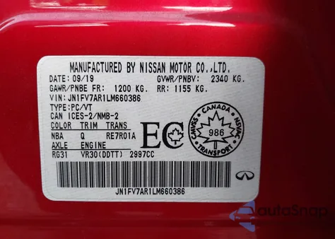 2020 Infiniti Q50 Red Sport 400 Awd z USA, uszkodzony, nr VIN JN1FV7AR1LM660386